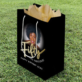 Femtio guldfärgad text och anpassad foto 50-årspre