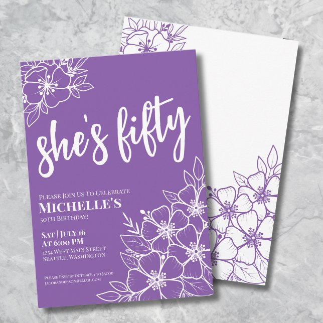 Femtio lila 50-årsfest inbjudningar (Elegant Fifty Purple 50th Birthday Party Invitation)