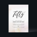 Femtio | Minimal vattenfärg i 50:e Födelsedagsfest Inbjudningar<br><div class="desc">Fira din speciella dag med det här lilla 50:e födelsedagsfest inbjudan. Den här designen har en snyggt som skriver skriptet "50" med en vattenfärg för mjuk neutralt som tvättar bakgrund. Det finns fler inbjudningar till vuxarna och party-artiklar på min butik BaraBomDesign.</div>