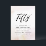 Femtio | Minimal vattenfärg i 50:e Födelsedagsfest Inbjudningar<br><div class="desc">Fira din speciella dag med det här lilla 50:e födelsedagsfest inbjudan. Den här designen har en snyggt som skriver skriptet "50" med en vattenfärg för mjuk neutralt som tvättar bakgrund. Det finns fler inbjudningar till vuxarna och party-artiklar på min butik BaraBomDesign.</div>