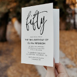 Femtio | Modern 50:e plats i svartvitt Inbjudan<br><div class="desc">Denna moderna, svarta och vita, 50:e födelsedagsfest inbjudan har en klassam modern typografi. Ord "femtio" visas i skriptet stil calligraphy. Perfekt för att ange snyggtens ton för ett underbart firande med 50 födelsedagsfester. Det är lätt att anpassa färg-systemet i inbjudan - både bakgrunden och typografin - så att man kan...</div>