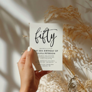 Femtio   Modern 50:e svartvitt-Födelsedagsfest Inbjudan Vykort