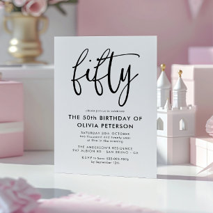Femtio   Modern 50:e svartvitt-Födelsedagsfest Magnetisk Inbjudningskort