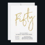 Femtio | Modern Borste Guld 50-årsfirande Inbjudningar<br><div class="desc">Fira din speciella dag med denna enkla och stilrena inbjudan till 40-årsfest. Denna design har en chic borstskrift "Femtio" med en ren layout i svart och guld färgkombination. Fler designs och festtillbehör finns tillgängliga i min butik BaraBomDesign.</div>