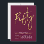 Femtio | Modern Guld & Burgundy 50:e Födelsedagsfe Inbjudningar<br><div class="desc">Fira din speciella dag med den här enkla snyggtens 40-åriga festinbjudan. Den här designen har ett chic-penselskript "50" med en ren layout i burgundröd och guld färg-kombinationstecken. Fler formgivningar och party-tillbehör finns på min butik BaraBomDesign.</div>
