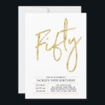 Femtio | Modern Push Guld 50:e Födelsedagsfesten Inbjudningar<br><div class="desc">Fira din speciella dag med den här enkla snyggtens 40-åriga festinbjudan. Den här designen har ett chic-penselskript "50" med en ren layout i svarta & guld färg-kombinationen. Fler formgivningar och party-tillbehör finns på min butik BaraBomDesign.</div>