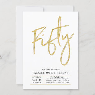 Femtio   Modern Push Guld 50:e Födelsedagsfesten Inbjudningar