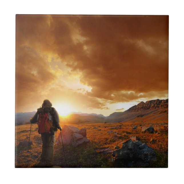 Femtio Mountain Sunset - Glacier National Park Kakelplatta (Framsidan)