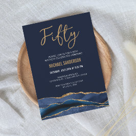 Femtio | Navyblå Guld Agat Herr 50-årsdag Inbjudningar