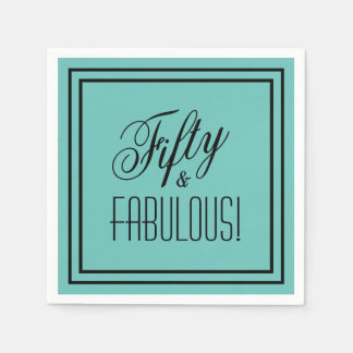 Femtio och FABULÖSA! Birthday Teal & Black Bordera Pappersservett
