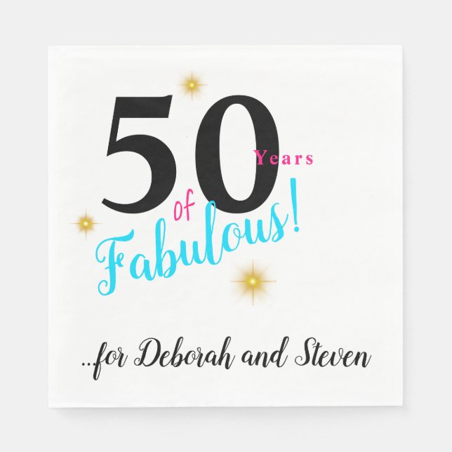 Femtio och Fabulösa, ljusblå med guld-stjärnor Pappersservett (Framsidan)