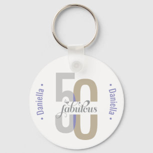 Femtio och Fabulous 50:e födelsedag Elegant Namn Nyckelring