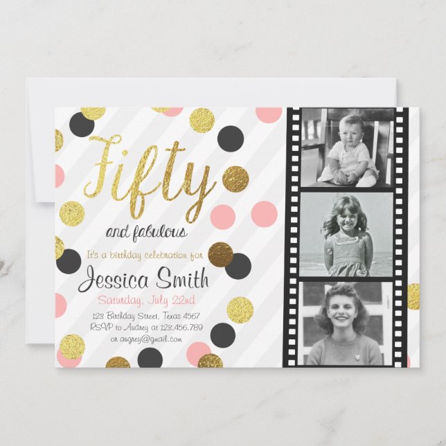 Femtio och Fabulous 50 Guld Glitter födelsedag Inb Inbjudningar (Framsida)