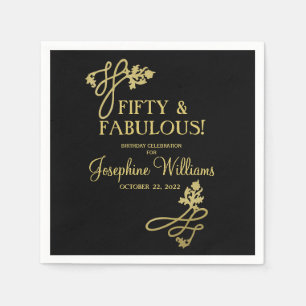 Femtio och Fabulous Birthday Black Guld Pappersservett