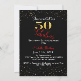 Femtio och Fabulous Birthday Black Red Guld Glitte Inbjudningar
