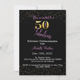 Femtio och Fabulous Birthday Black Rosa Guld Glitt Inbjudningar