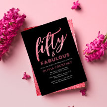 Femtio och Fabulous Black and Rosa Glitter Birthda