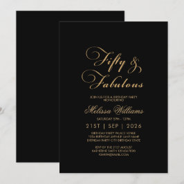 Femtio och Fabulous Black Guld Elegant födelsedag Inbjudningar