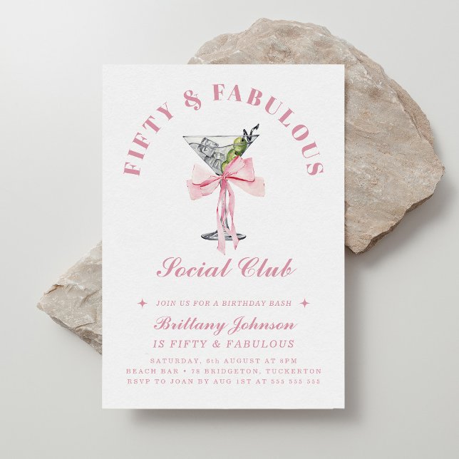 Femtio och Fabulous Bow & Martini 50:e födelsedage Inbjudningar (Skapare uppladdad)