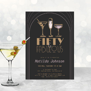 Femtio och Fabulous Cocktail 50:e Födelsedagsfeste Inbjudningar