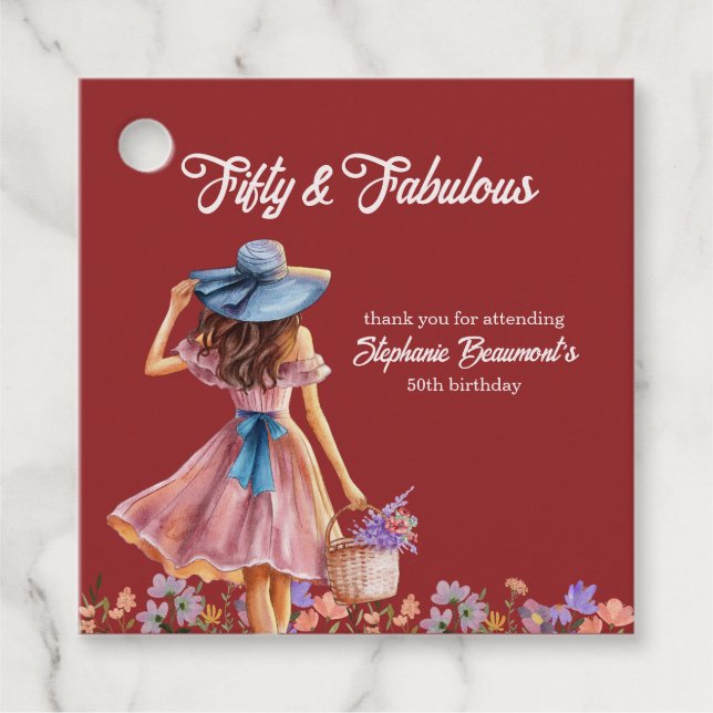 Femtio och Fabulous Elegant Kvinnans femtionde föd Gåvor Etiketter (Framsida)