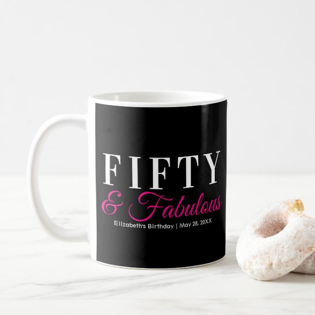 Femtio och Fabulous Elegant Shock rosa 50:e födels Kaffemugg (Med munk)
