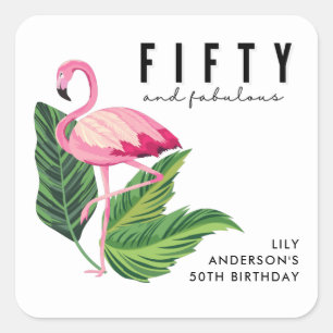 Femtio och Fabulous Flamingo 50:e Födelsedagsfeste Fyrkantigt Klistermärke