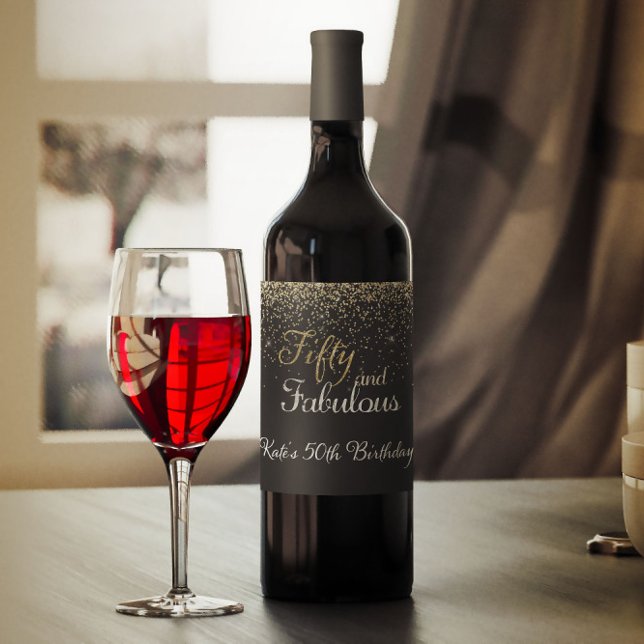 Femtio och Fabulous Guld Birthday Vin Vinflaska Etikett (Skapare uppladdad)