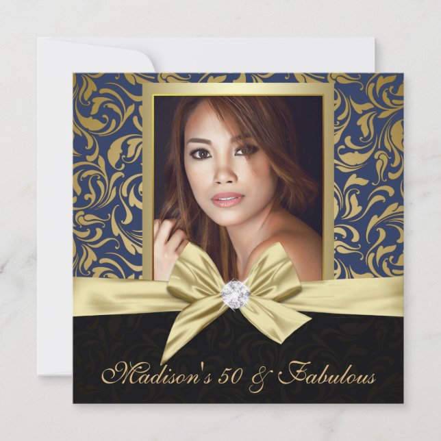 Femtio och Fabulous guld-marindamm |50:e födelseda Inbjudningar (Framsida)