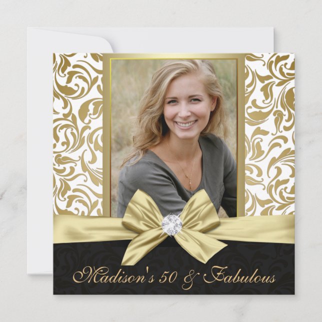 Femtio och Fabulous guld vita damm 50:e födelsedag Inbjudningar (Framsida)