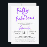 Femtio och Fabulous Lila 50:e födelsedagen Inbjudningar<br><div class="desc">Fira hennes fantastiska 50-årsdag i stil med denna djärva och moderna "femtio och Fabulous"-lila inbjudan. Den här designen har en levande, handskriven typografi och en ren layout och är perfekt för födelsedagsfester av milstolpe med luft. I baksidan visas frasen ensam för extra-påverkan. Anpassa information om namn, datum och party och...</div>