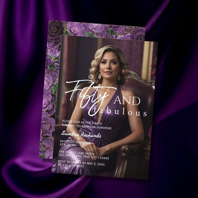 Femtio och Fabulous Lila Ro 50:e födelsedagen Inbjudningar (Skapare uppladdad)