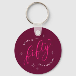 Femtio och Fabulous Modern Rosa 50:e födelsedagen Nyckelring