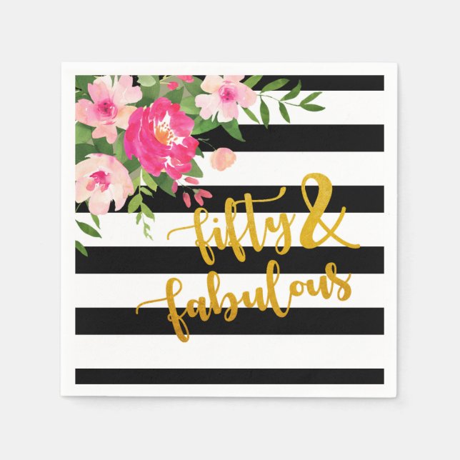 Femtio och Fabulous Napkin - Svartvit Rand Pappersservett (Framsidan)