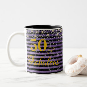 Femtio och Fabulous Pearls Diamonds Lila födelsed Två-Tonad Mugg