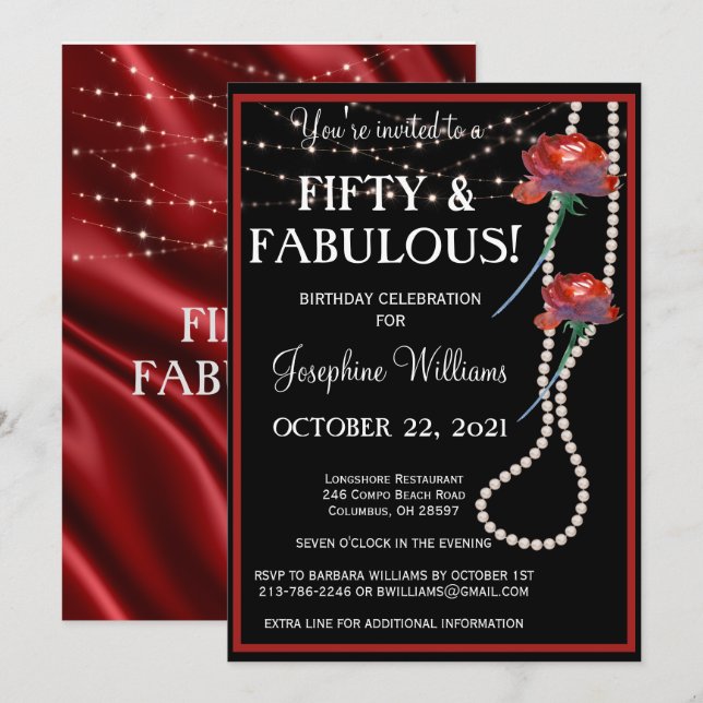 Femtio och Fabulous Red and Black Party Inbjudningar (Fram/baksida)