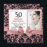 Femtio och Fabulous Ro damm guld|50:e födelsedagen Inbjudningar<br><div class="desc">Svartdämpare i glitter Ro| 50:e födelsedagsinbjudan. Femtio och Fabulous! En vacker modern elegant rosa ros guld glitter-blommigt, 50:e Födelsedagsfest inbjudan kan du personifiera och skicka ut din 50:e födelsedagsfest firande. I centrum för sötens rosa. Ersätt exempelfotot med ett eget. orden "50 och Fabulous" ställs in med populär tyfografi. Du kan...</div>