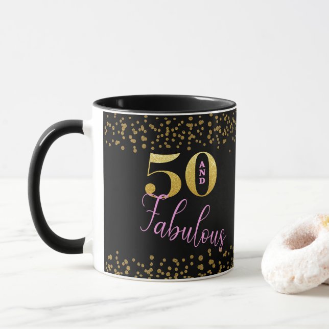 Femtio och Fabulous Rosa Black Guld Glitter B Mugg (Med munk)