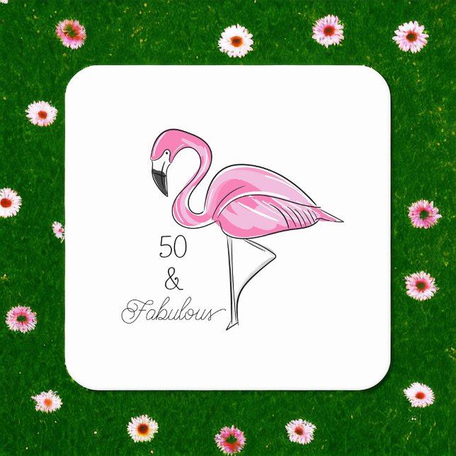 Femtio och Fabulous Rosa Flamingo Underläggs Underlägg Papper Kvadrat (Skapare uppladdad)