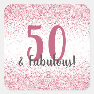 Femtio och Fabulous Rosa Glitter Confetti Birthday Fyrkantigt Klistermärke