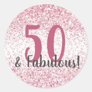 Femtio och Fabulous Rosa Glitter Confetti Birthday Runt Klistermärke