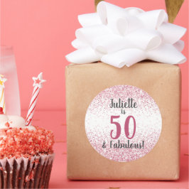 Femtio och Fabulous Rosa Glitter Confetti Birthday Runt Klistermärke