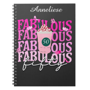 Femtio och Fabulous Rosa Iced Coffee Birthday Anteckningsbok