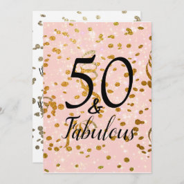 Femtio och Fabulous Rosa och Guld Confetti Birthda Inbjudningar