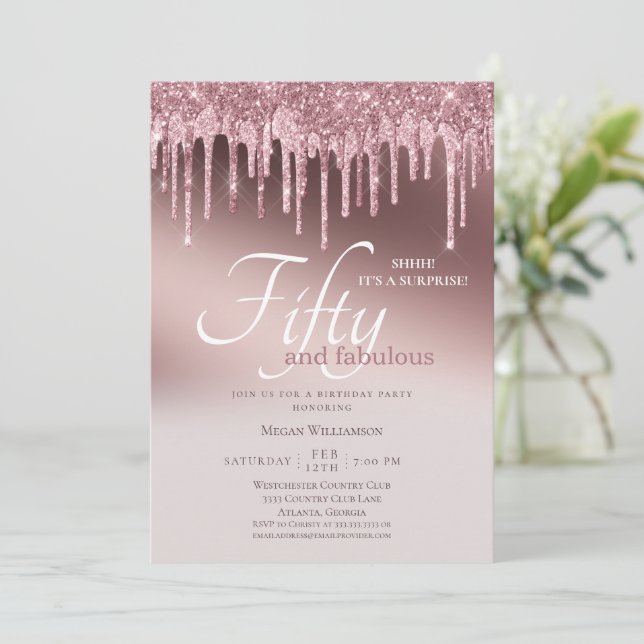 Femtio och Fabulous Surprise Rosa Glitter Birthday Inbjudningar (Stående Fram)