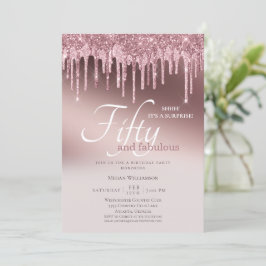 Femtio och Fabulous Surprise Rosa Glitter Birthday Inbjudningar