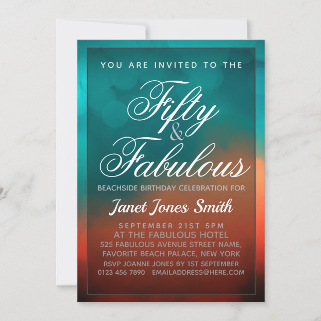 Femtio och Fabulous Teal Birthday Inbjudningar (Framsida)