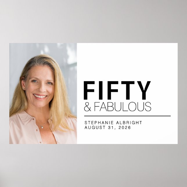 Femtio och fantastisk foto 50-års födelsedagsfest poster (Framsidan)