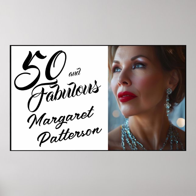Femtio och fantastisk foto 50-års födelsedagsfest poster (Framsidan)