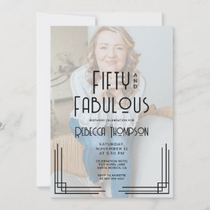 Femtio och fantastisk foto Art Deco 50-årsdag Inbjudningar
